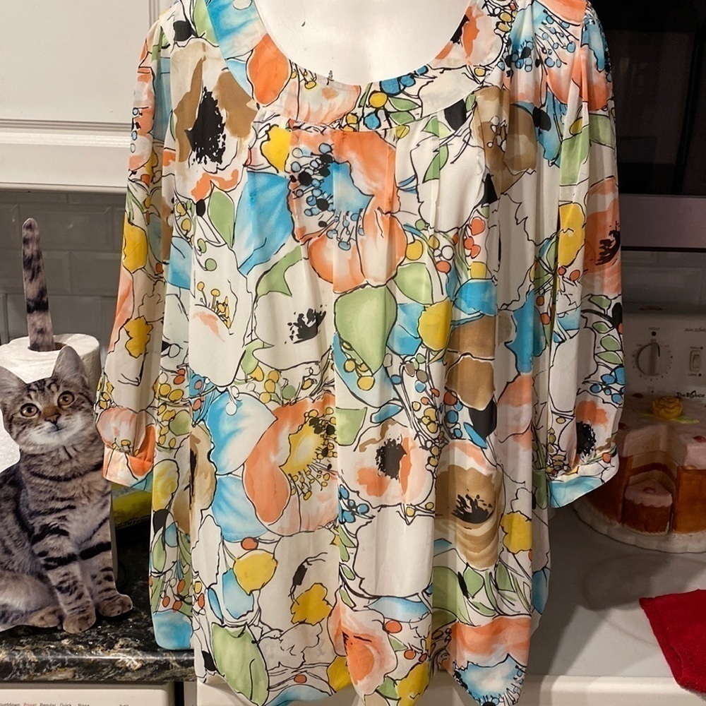 G womens Worthington 3/4 sleeve lined multi color plus size blouse 24-26W